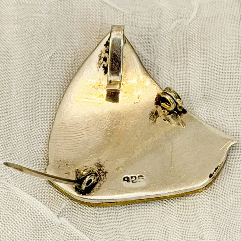Sterling Silver 925 & Brass Sailboat Pin Pendant Vintage Mixed Metal